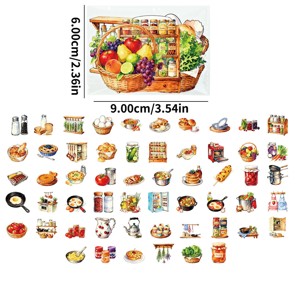 Kitchen Appliances Vintage - 56Pcs Retro Kitchen PET Stickers, Warm
