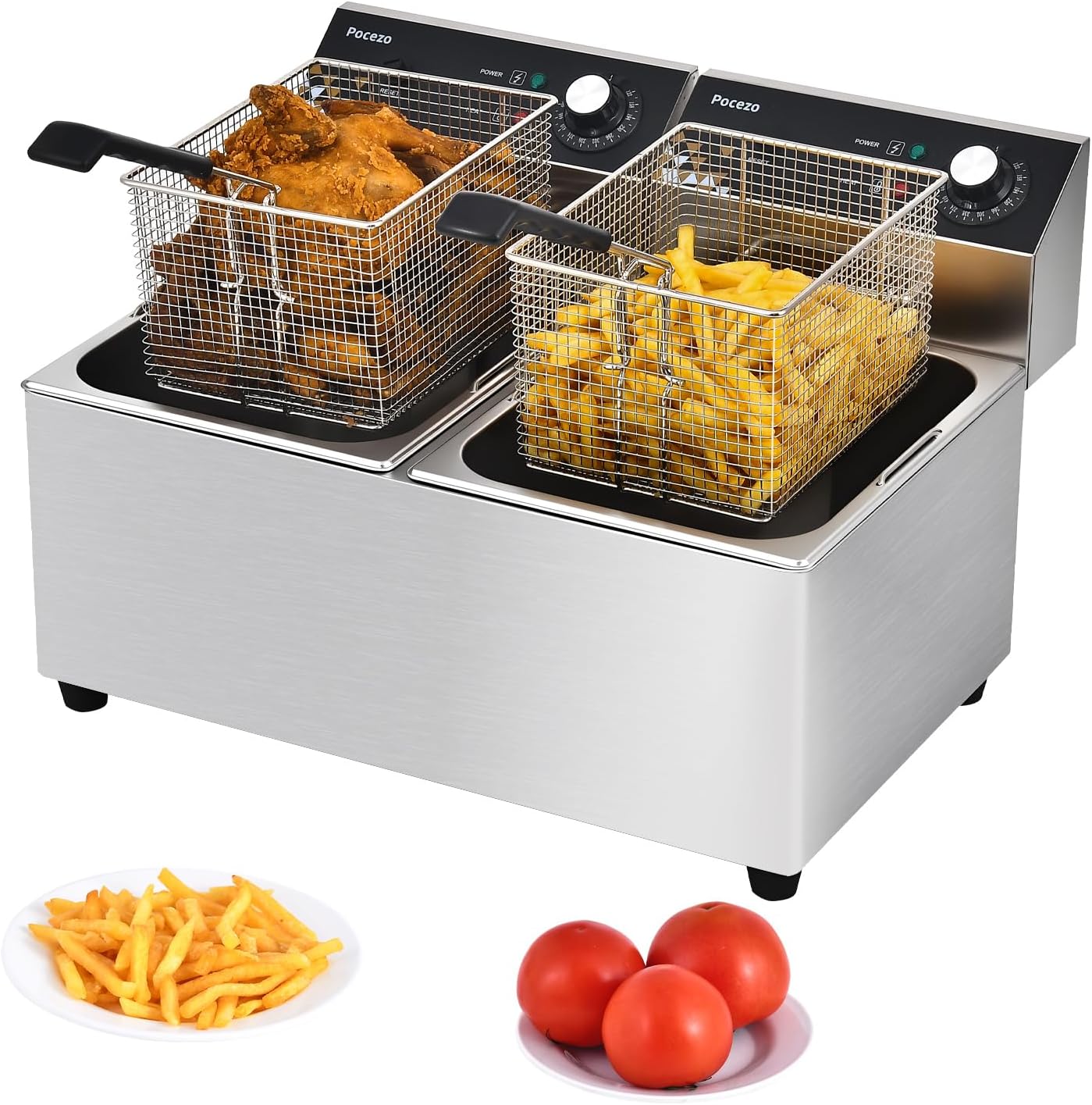 Deep Fryer Stainless - ^Deep Fryer with Basket, 3400w 14Qt